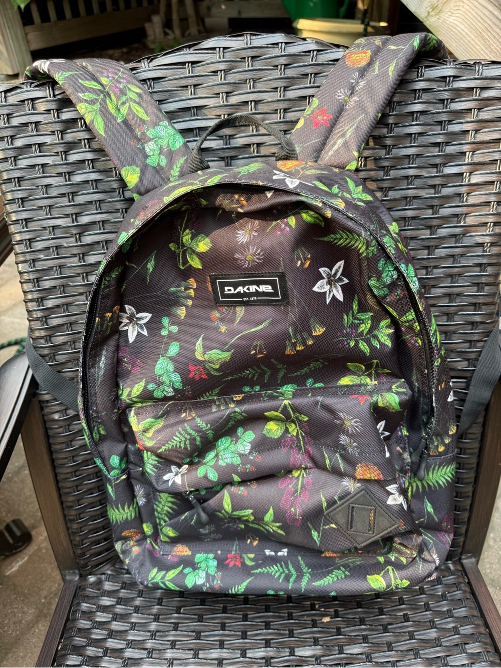 Dakine Black Backpack with Green Floral Print